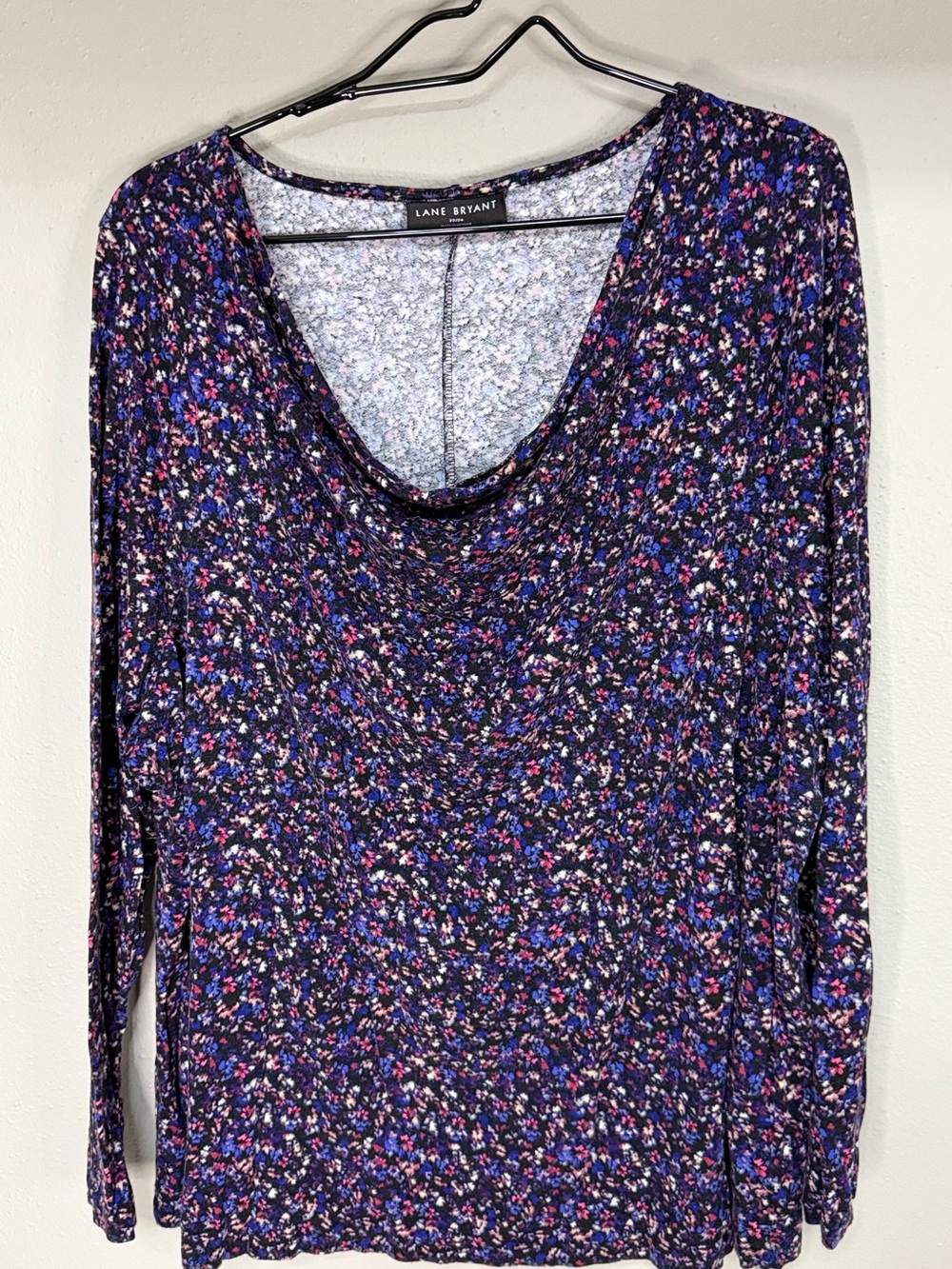 Lane Bryant Navy Purple Multi Floral Scoop Neck Long Sleeve Top